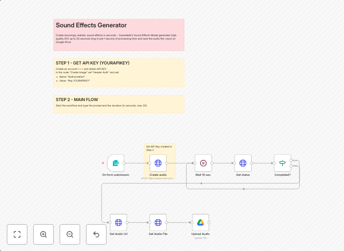 Generate realistic sound effects with CassetteAI and save to Google Drive